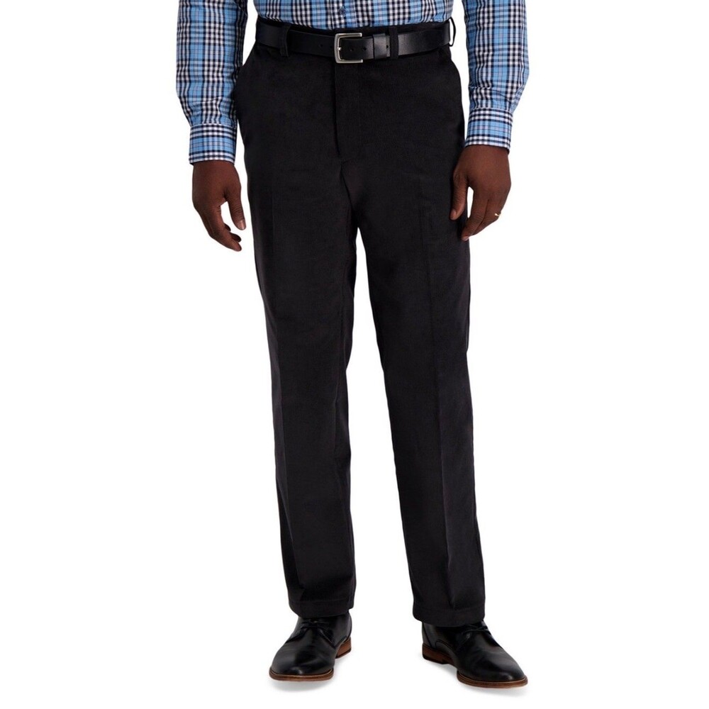 $80 NEW HAGGAR Mens 32x30 Black Super Soft Cotton Premium Stretch Corduroy Pants